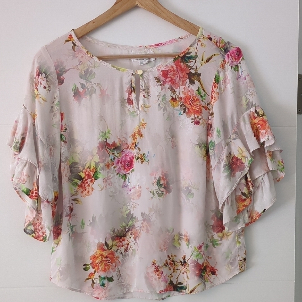 Velvet Graham Spencer Floral Ruffle Lightweight Feminine Cottage Core Blouse S
